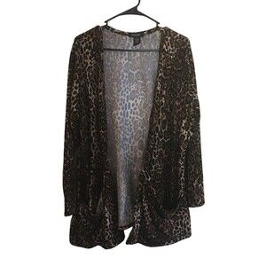 Rouge Collection Duster Women's Size 3X Brown Black Animal Print Long Sleeve